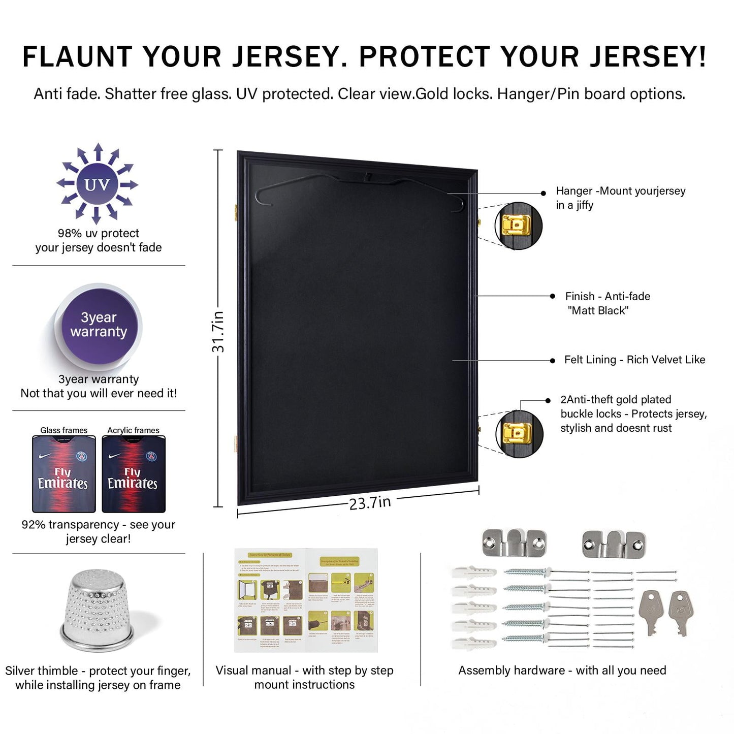 98% UV Protection Jersey Display Frame (fits NFL, Football, NHL, MLB and Rugby)