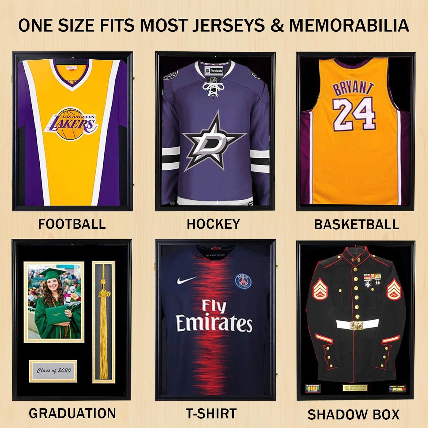 98% UV Protection Jersey Display Frame (fits NFL, Football, NHL, MLB and Rugby)